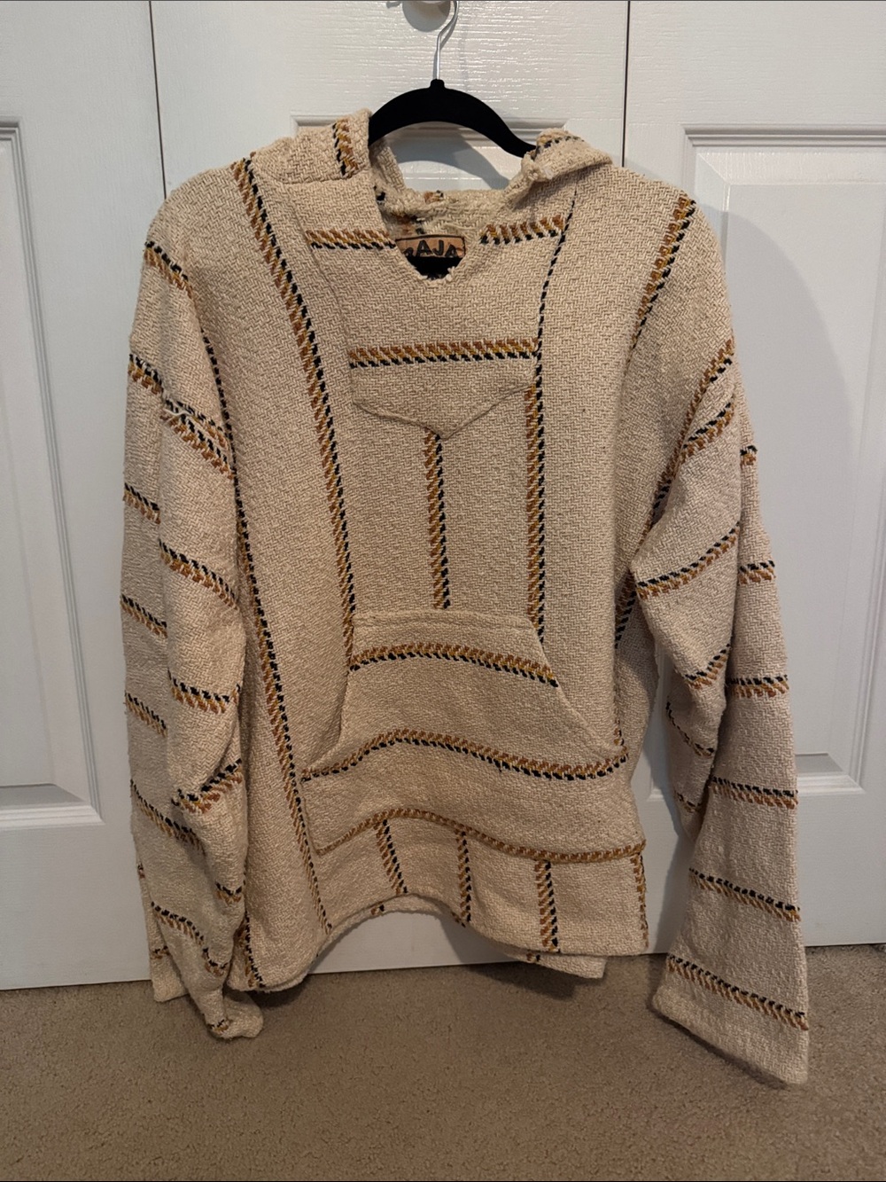 Men's Hooded Baja-Style Pullover Sweater in Cream